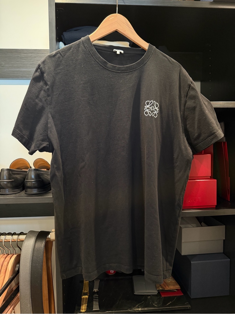Loewe Black Crew Neck T-Shirt with White Logo